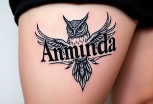 Amanda name with Harry Potter deathly hallows and owl tattoo idea