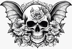 Flowers vines skeleton bat tattoo idea