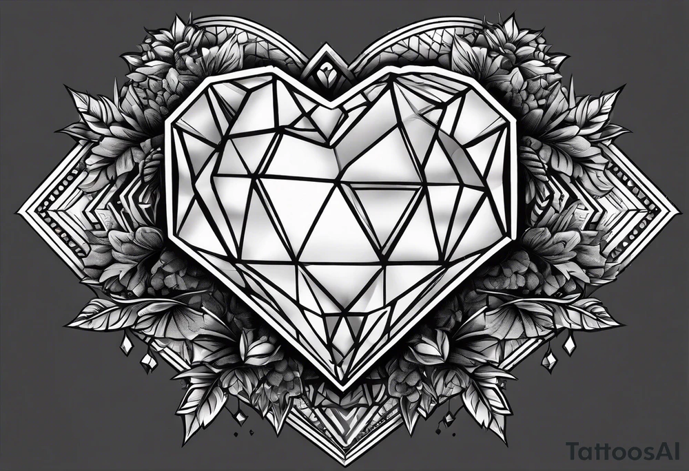 heart diamond black hexagon with spikes on top tattoo idea
