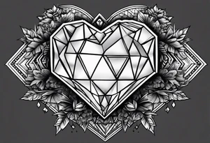 heart diamond black hexagon with spikes on top tattoo idea