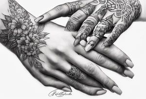 Woman’s hand and skeleton hand with pinky fingers interlaced tattoo idea