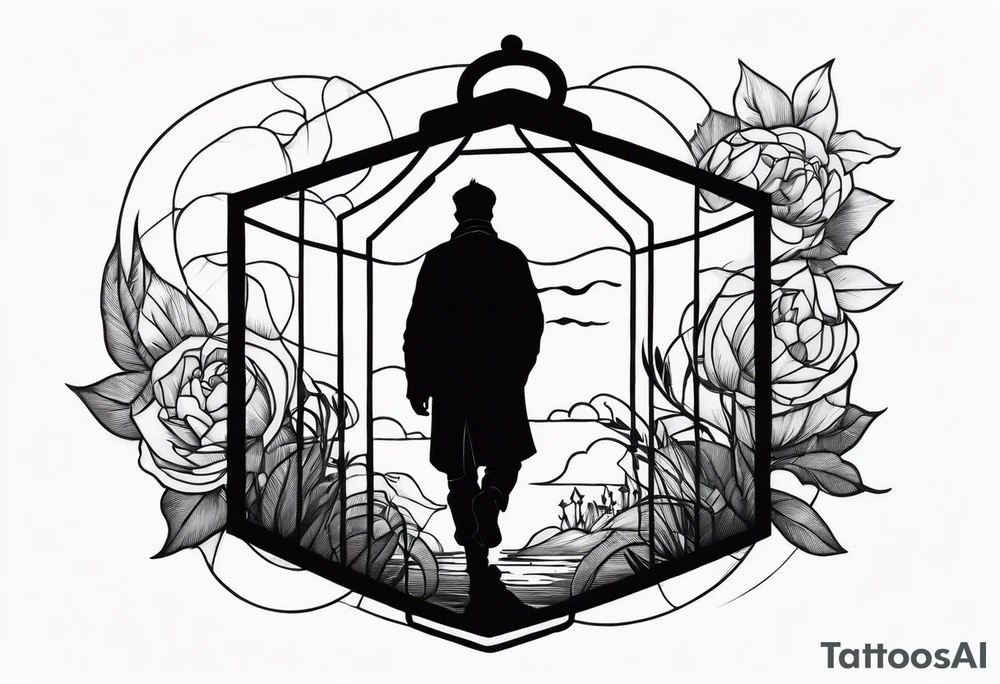 shadow of a man walking into a lantern tattoo idea