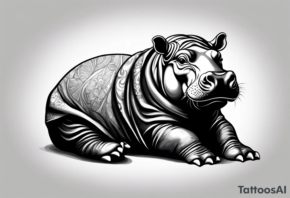 Baby hippo sitting wrapped in a swaddle tattoo idea