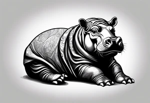 Baby hippo sitting wrapped in a swaddle tattoo idea