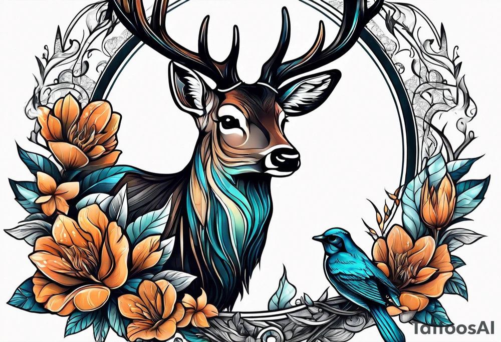 high-quality drawings of various fantastic animals. For example, a tattoo depicting a deer with a bird's beak. tattoo idea