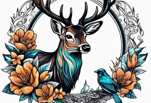 high-quality drawings of various fantastic animals. For example, a tattoo depicting a deer with a bird's beak. tattoo idea