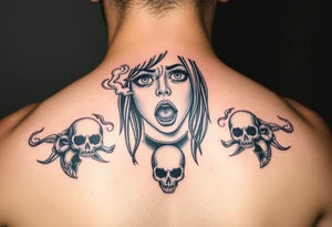 Gangsta sadgirl crying looks gangsta with smoke and skulls tattoo idea
