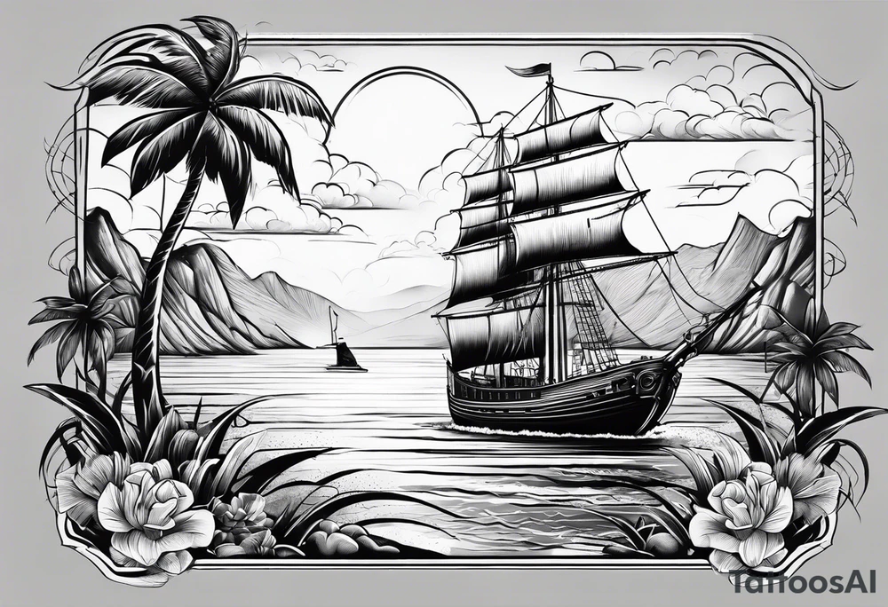 beach and boat tattoo idea
