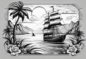 beach and boat tattoo idea
