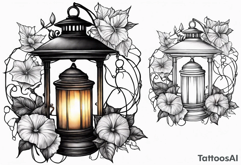 Lantern with morning glories tattoo idea