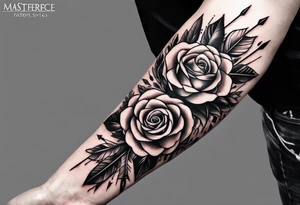 five Indian arrows going through a single rose on a forearm tattoo idea