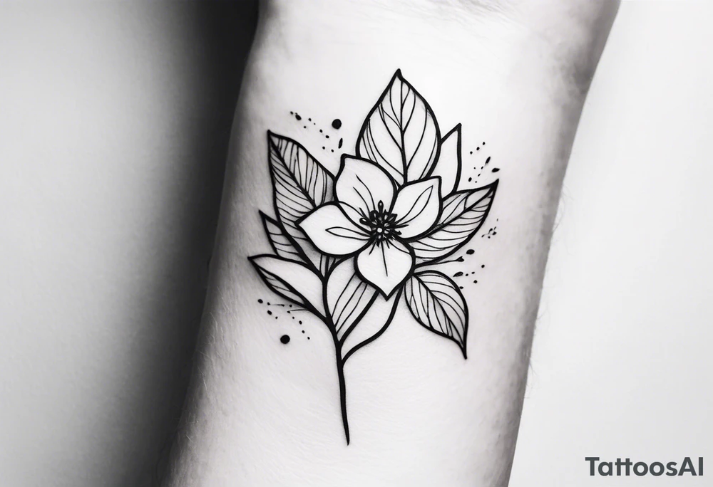small feminine minimalist tattoo of leafs and flower on wrist tattoo idea