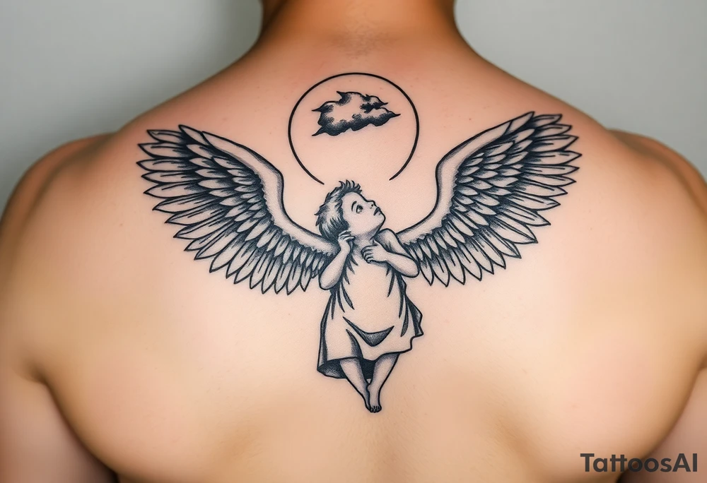 Angel son looking down from heaven tattoo idea