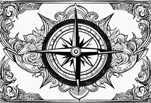 sword, wave, bolt, compass tattoo idea