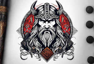 Thor with Viking runes in the background as a vignette tattoo idea