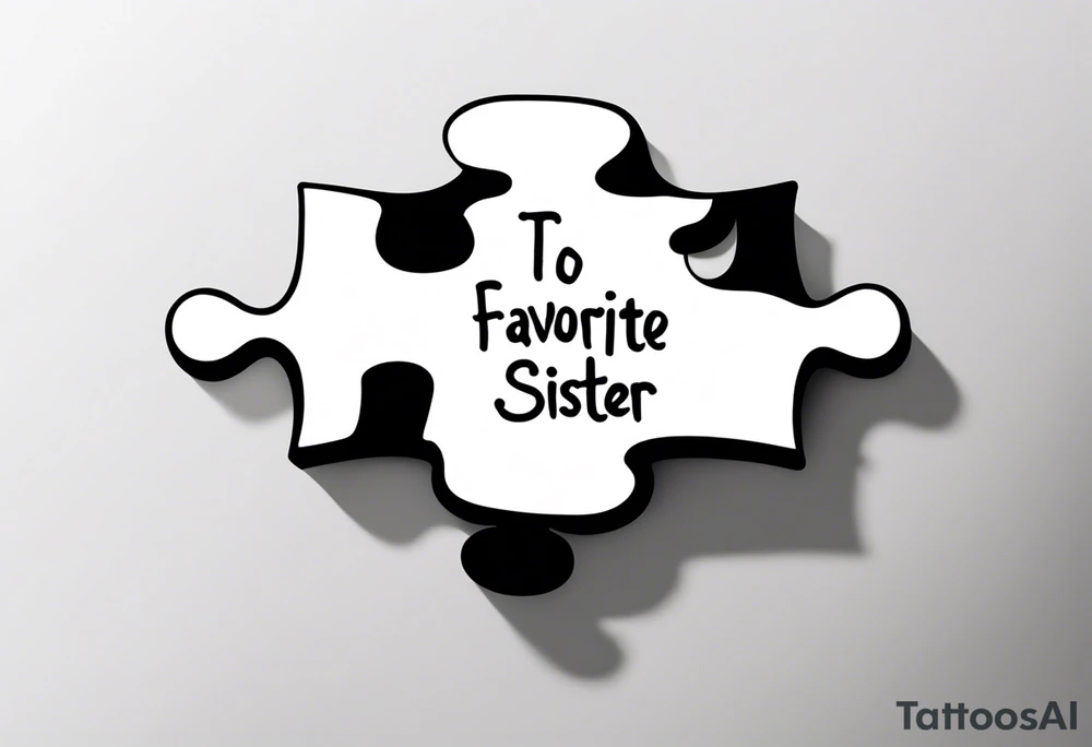 single puzzle piece with no shading, incorporating the handwritten words "to my favorite sister" tattoo idea