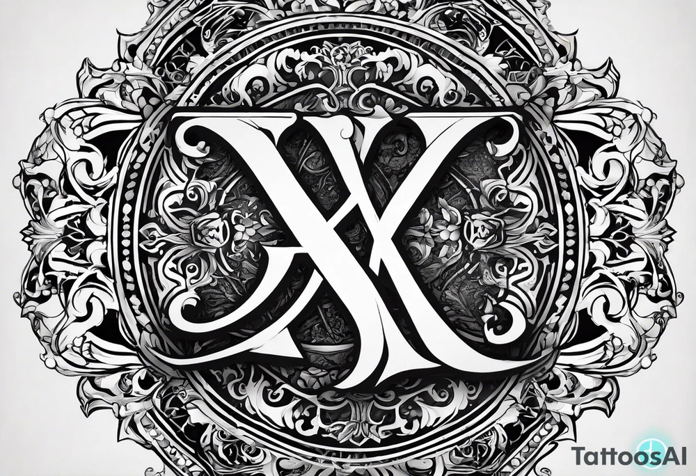 I need to design a tattoo that highlights and incorporates the letters X and I. The font should lean towards a dark or gothic style. tattoo idea