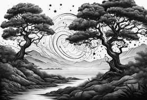 poison tree with no leaves and stars and wind tattoo idea