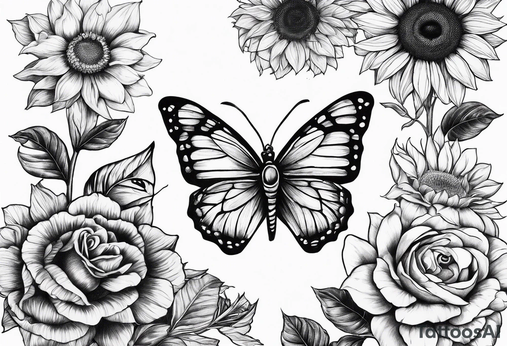 Butterfly, sunflower, camera, book, flower rose tattoo idea Butterfly, sunflower, camera, book, flower rose tattoo idea
