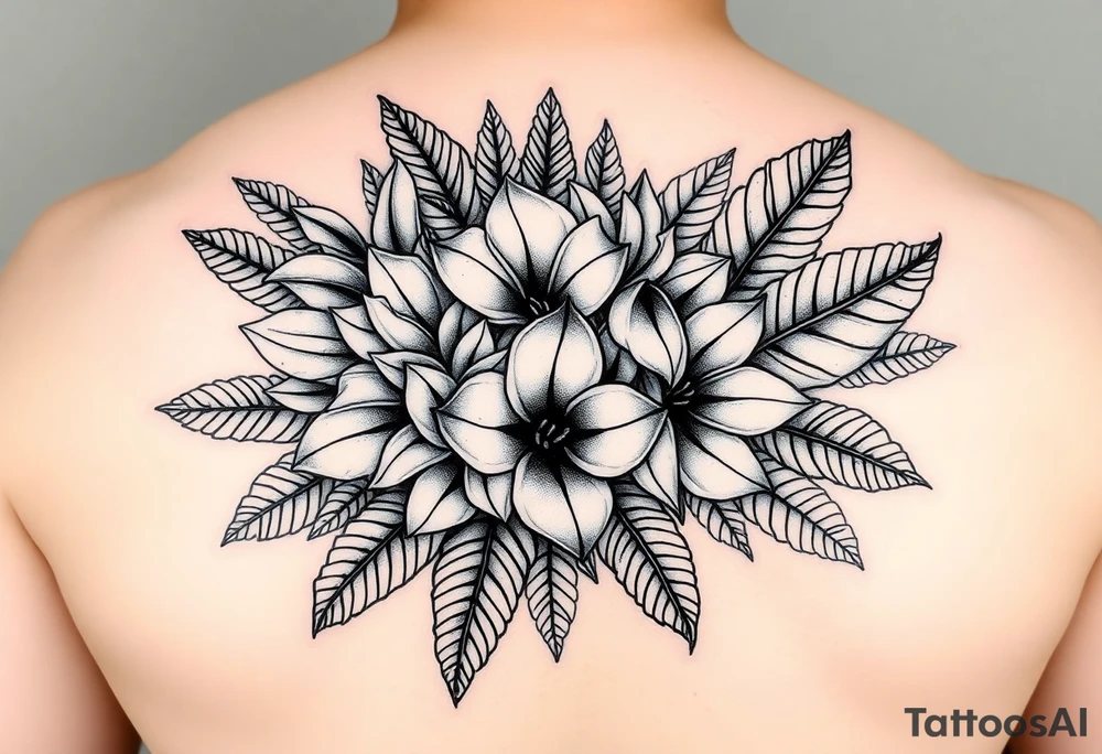 Bouquet made of birth flowers for the months of April May, June and August with exotic foliage like fern leaves and Monstera for arm sleeve
Make them more visible tattoo idea