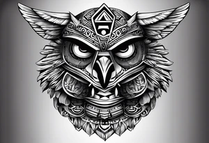 pyramids, Aztec teaky mask, native, full mask, owl tattoo idea