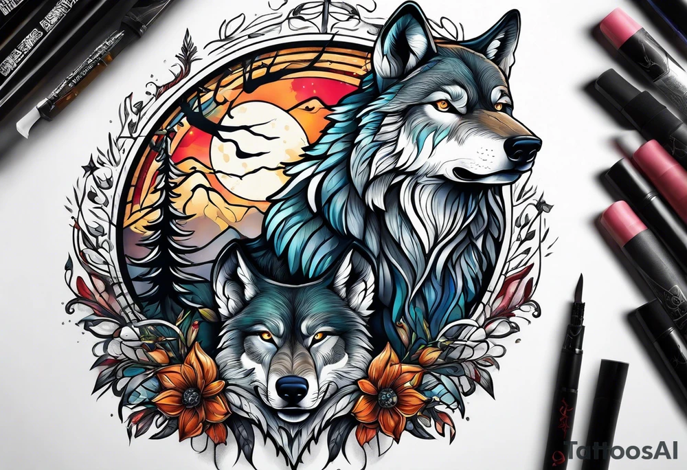 wolf and stag playing tattoo idea