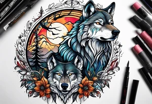 wolf and stag playing tattoo idea
