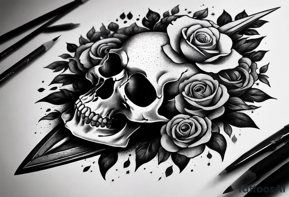 skull with dagger inside of it, i want it to be mysterious and dark tattoo idea