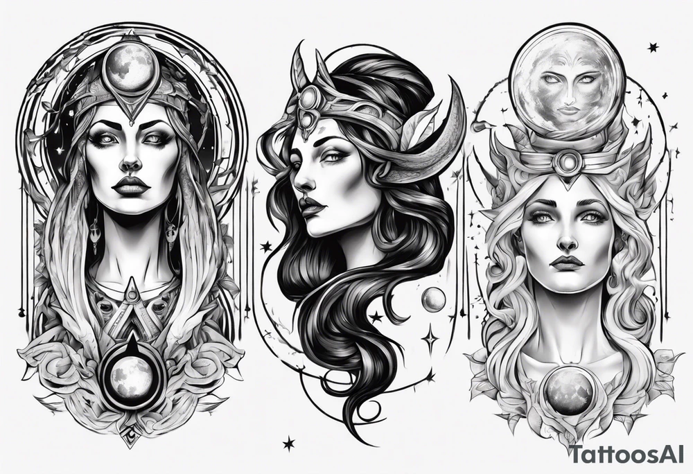 The High Priestesses. Hecate, Artemis and Selene morphing into One. Representing Magic, Intuition and The Moon. tattoo idea
