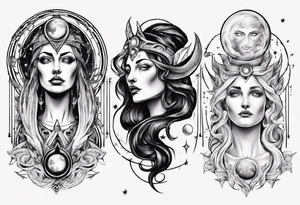 The High Priestesses. Hecate, Artemis and Selene morphing into One. Representing Magic, Intuition and The Moon. tattoo idea