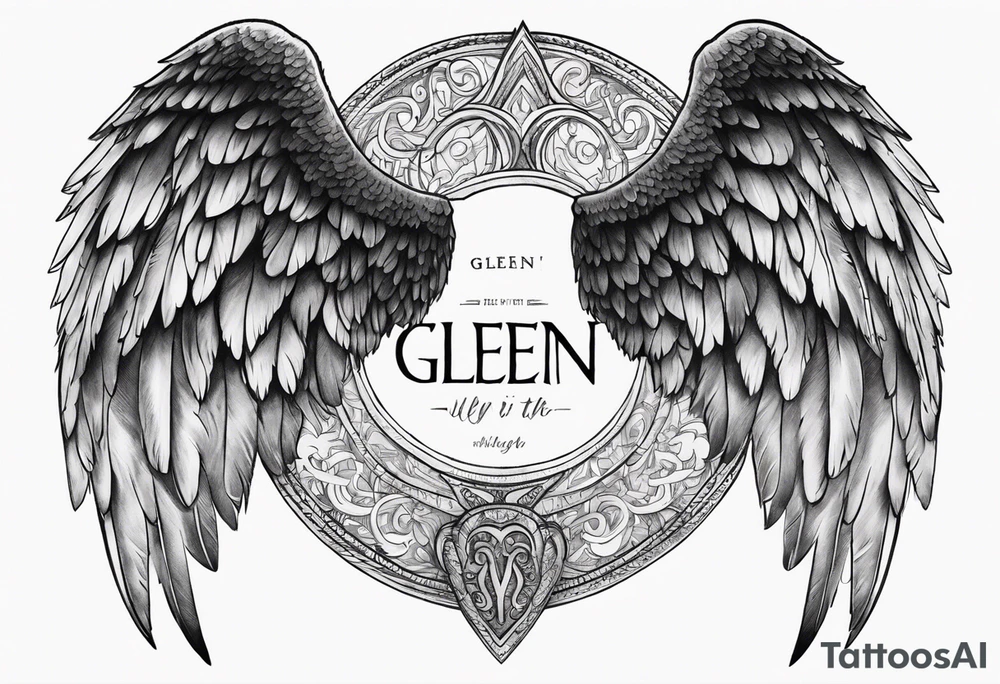 Angel Wings with the word Glenn in between tattoo idea