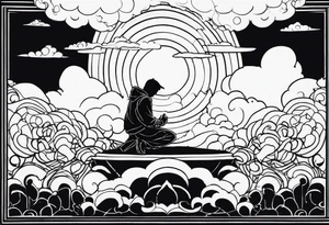 Men kneeling like he went through s bad time and a cloud looking like a debil behind him tattoo idea