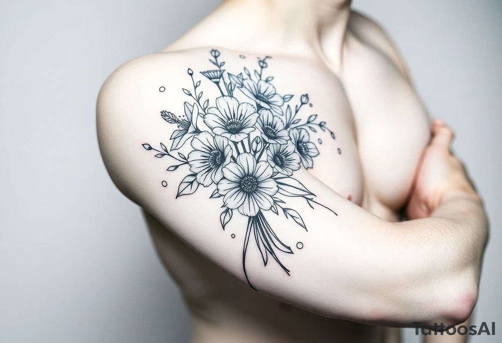 Bouquet of multiple flowers tattoo idea