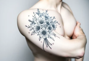 Bouquet of multiple flowers tattoo idea