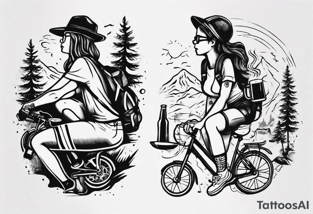 two girls, coffee, hiking, cycling, beer, gym tattoo idea
