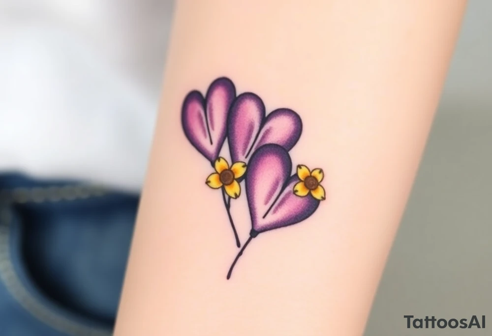 simple with Purple Hearts with yellow daisy. tattoo idea