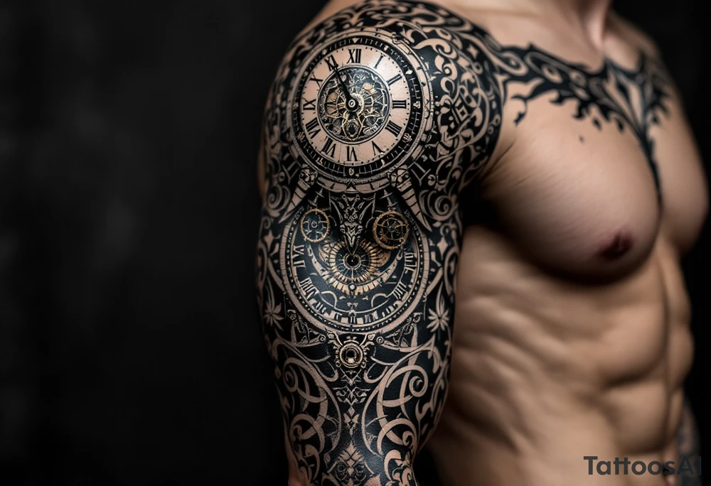 vintage roman numerals within ornate clockwork mechanism tattoo idea