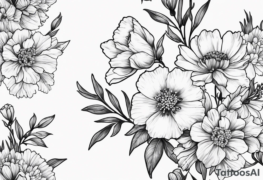 Simple Tattoo  of larkspur, carnation, violet,  daisy tattoo idea