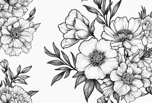 Simple Tattoo  of larkspur, carnation, violet,  daisy tattoo idea