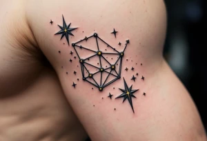An abstract Capricorn star constellation tattoo featuring bold black lines and radiant yellow stars scattered in the pattern tattoo idea