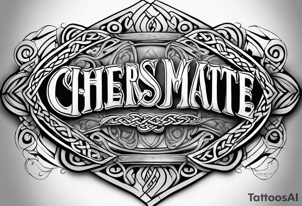 Cheers Mate text, armband +Celtic +grey Cancer Ribbon +tribal +artistic tattoo idea