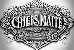Cheers Mate text, armband +Celtic +grey Cancer Ribbon +tribal +artistic tattoo idea