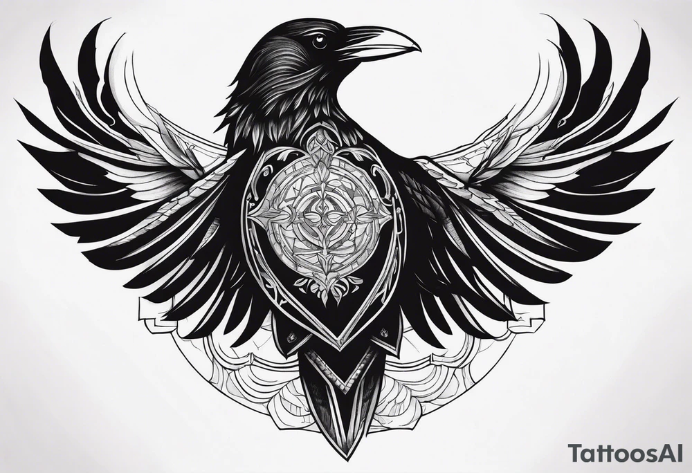 tall Raven chest facing out tattoo idea