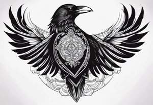 tall Raven chest facing out tattoo idea