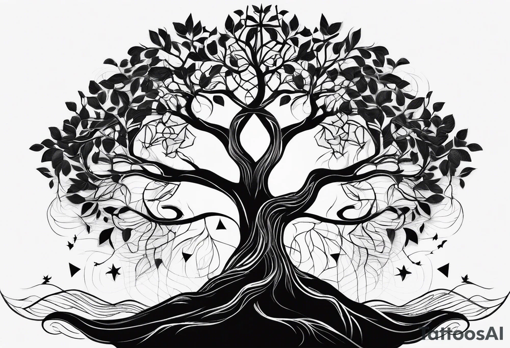 tree of life with long vertical roots
3 line triangles behind tattoo idea