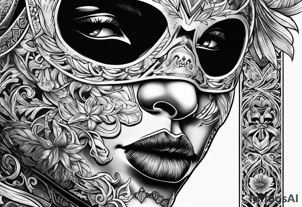 Ski mask biting money tattoo idea