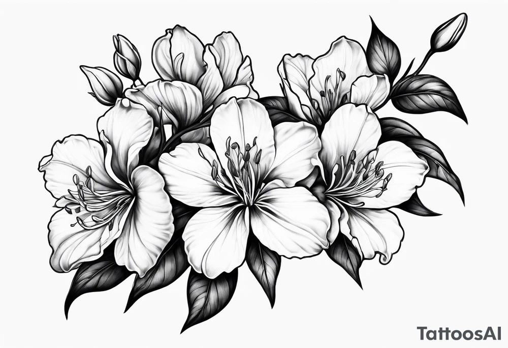 5-petal azaleas with buds along a long branch tattoo idea