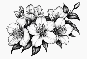 5-petal azaleas with buds along a long branch tattoo idea