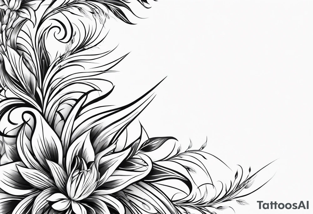 Vertical floral arm sleeve with wheat at dragonflower tattoo idea