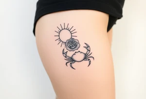 Sun, rose, and crab tattoo idea